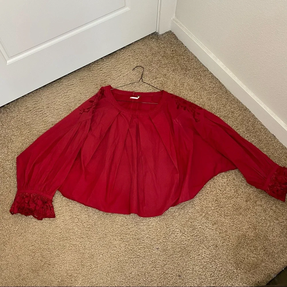 FREE PEOPLE WISHING WELL RED LACE COTTON BLOUSE XS